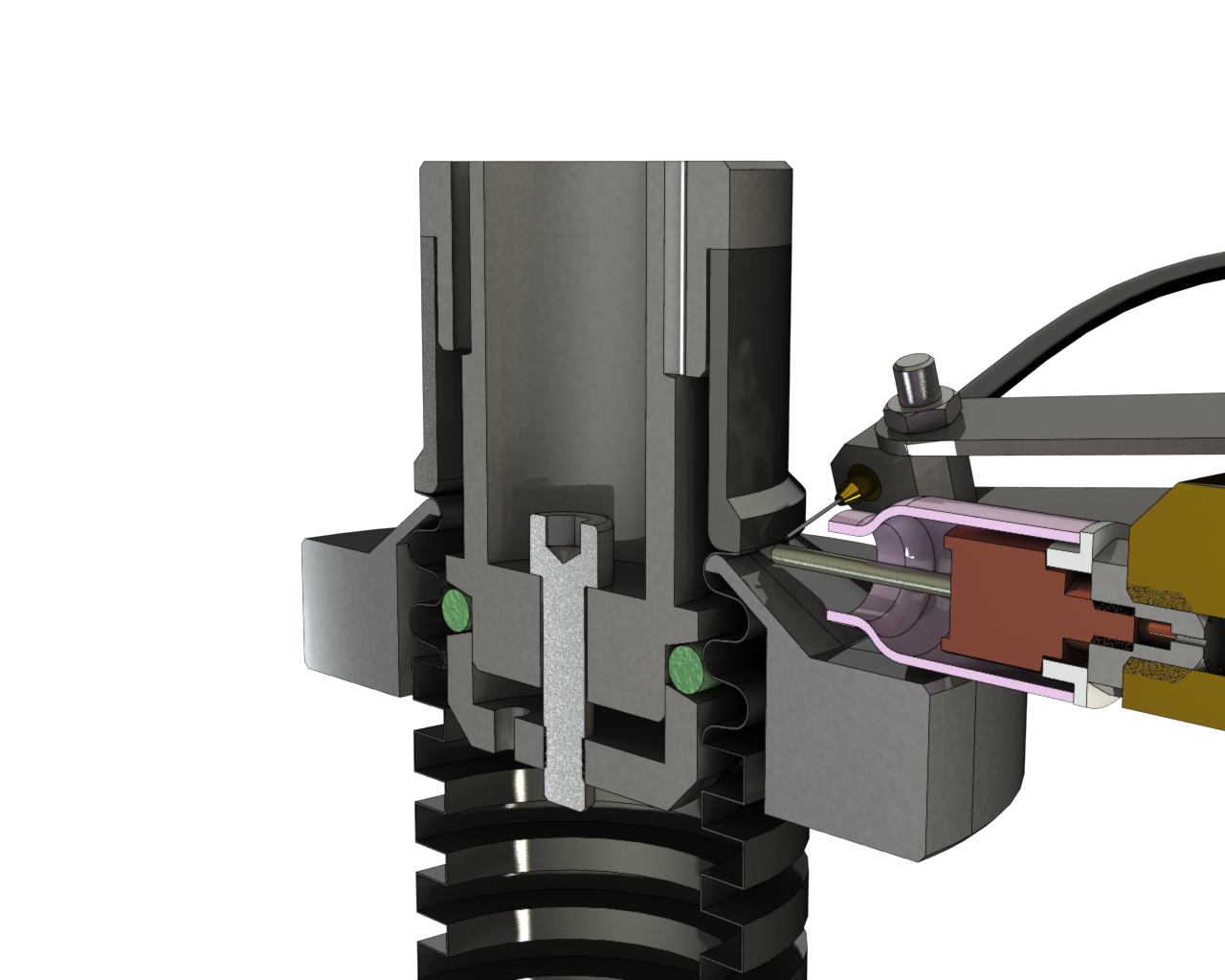 Orbital welding machine detail — cross-section CAD render